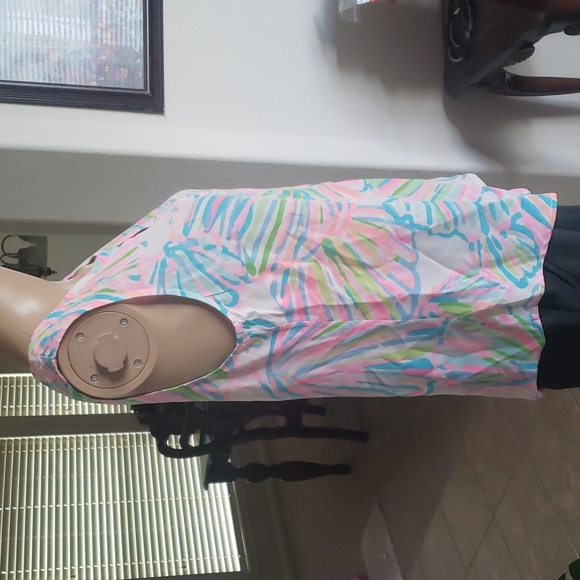 Lily Pulitzer m semisheer whimsical rainbow shells 100% silk vneck - Picture 5 of 10